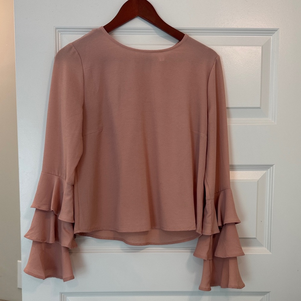 ✅Meraki Layered Ruffle Sleeve Blouse - Dusty Pink- zipper on back